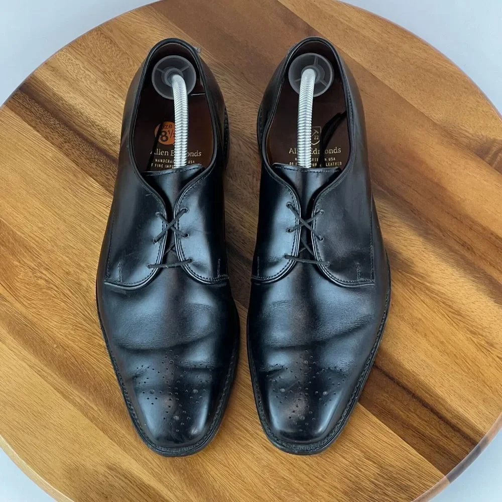 Mens Allen Edmonds Flatiron Black Leather‎ Brogue Oxford Dress Shoes Size 8.5 D